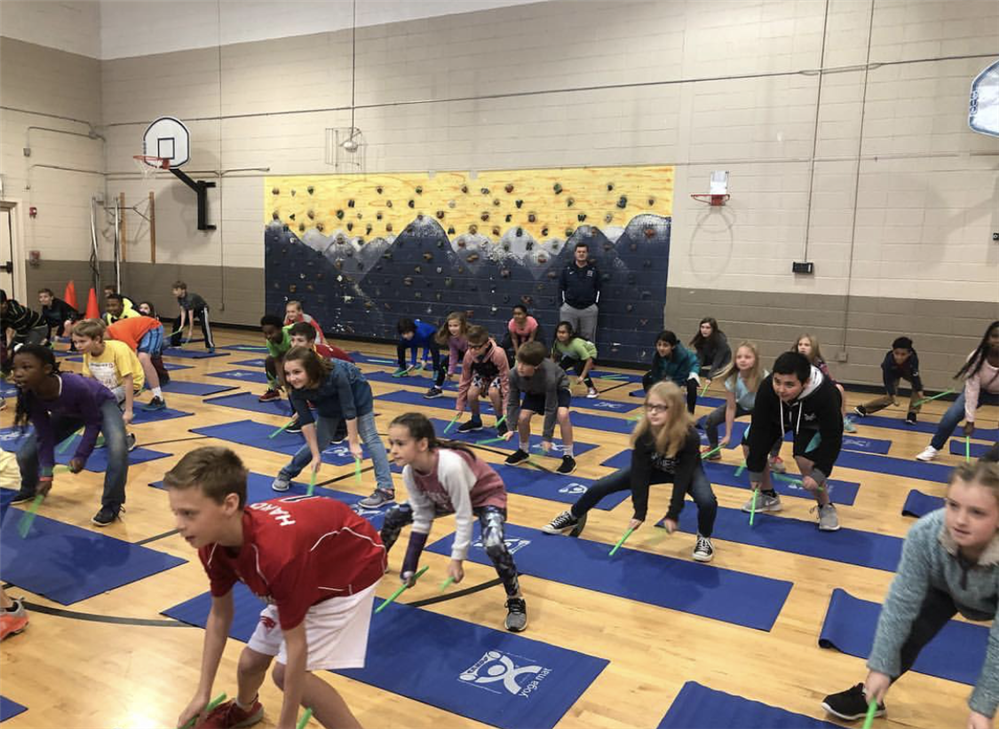 Students participating in Poundfit at P.E.